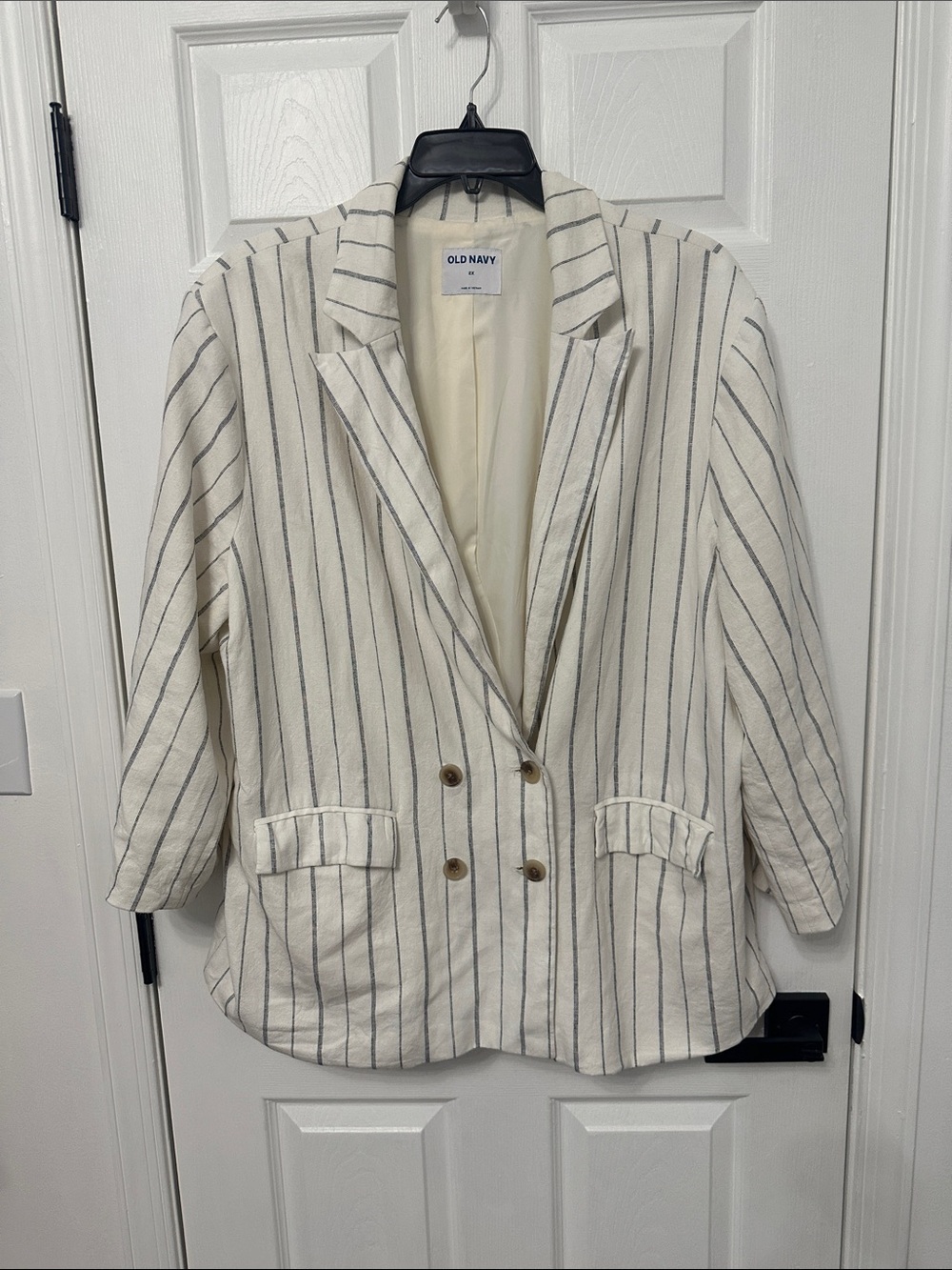 Old Navy Cream Blazer with Navy Pinstripes
